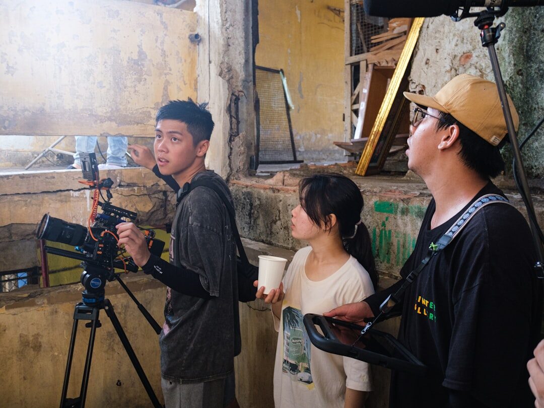 Media production crew working together on set